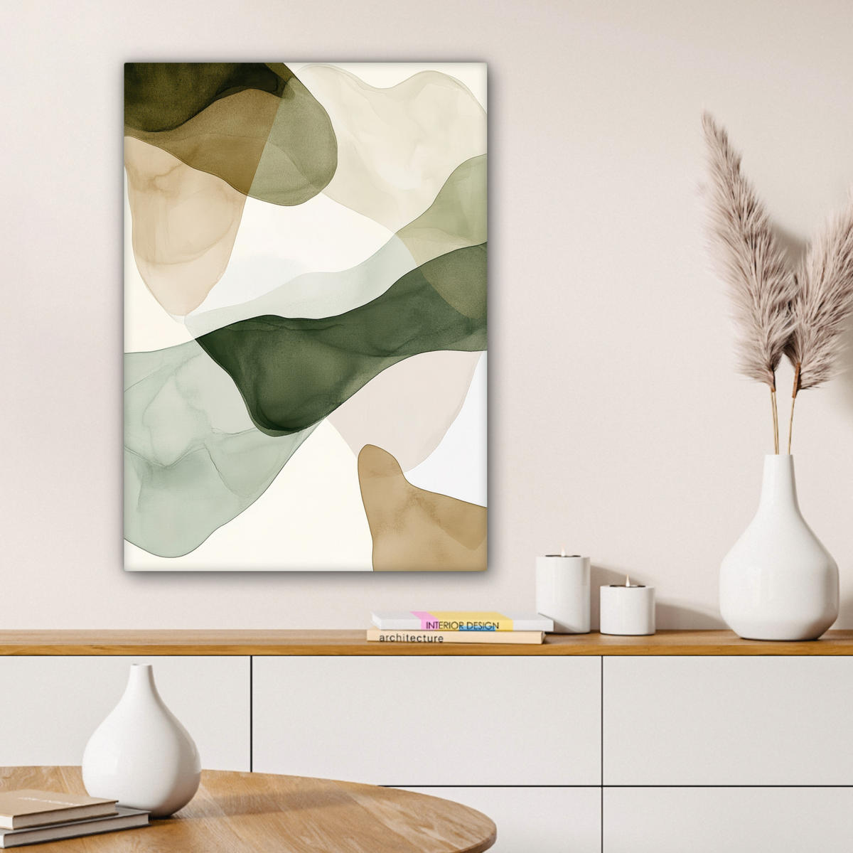 LEINWANDBILD Japandi - Abstrakt - Grün 60x80 cm - Salbeigrün, Textil (60/80cm) - MuchoWow