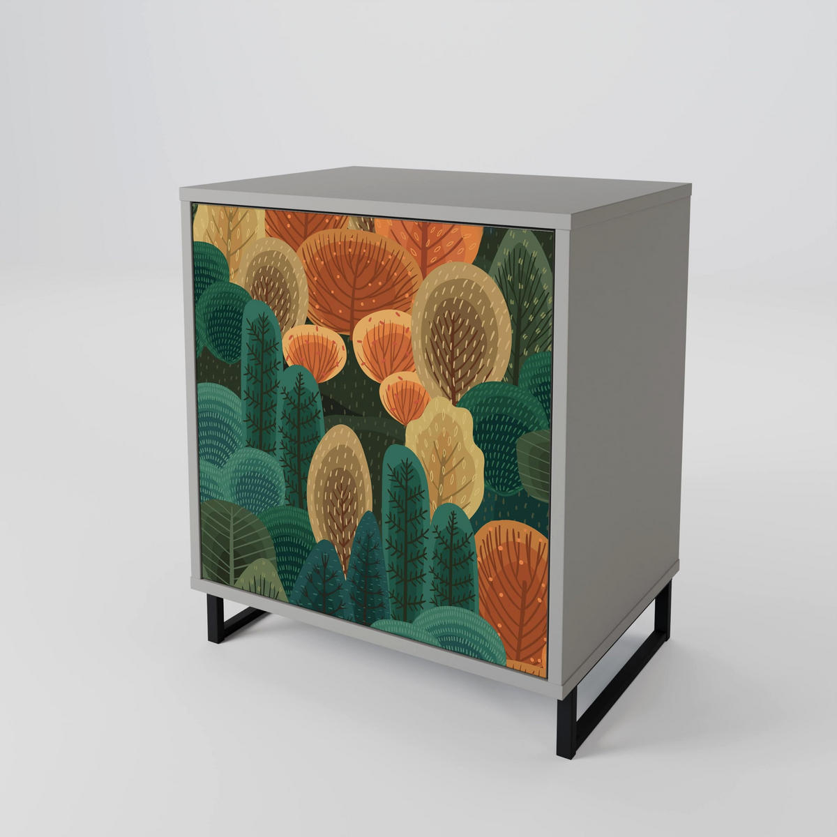 SIDEBOARD AUTUMN KALEIDOSCOPE, Grau, 57,5x42x72,5 cm, Schwarze Metallfüße - Multicolor/Schwarz, Holzwerkstoff/Metall (57.5/72.5/42cm) - SpaceRebels