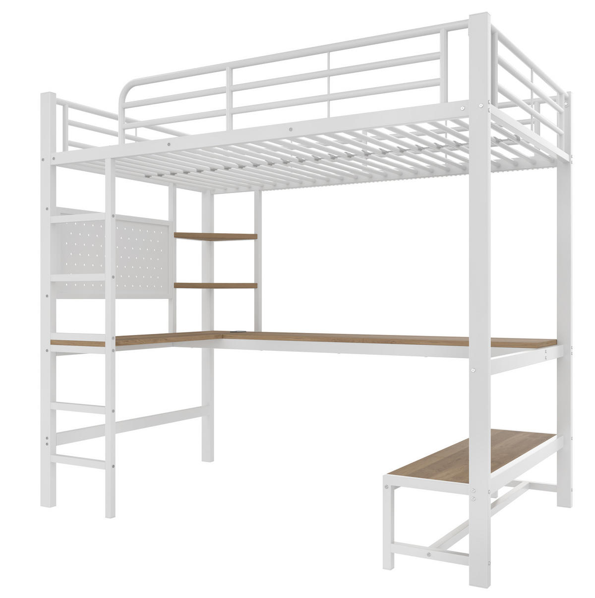 HOCHBETT mit Schreibtisch und Ablagen 90x200 cm Metall Weiß - Weiß, Metall (90/200cm) - Beauniv