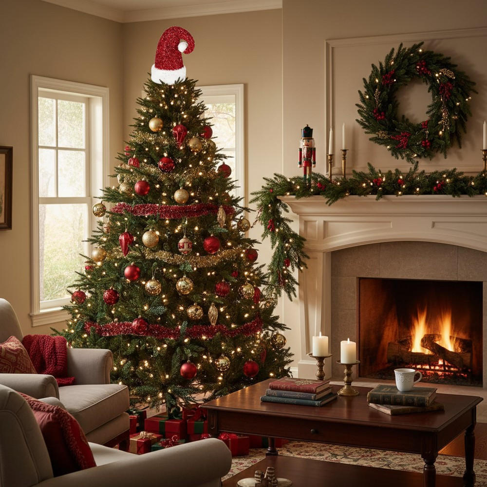 CHRISTBAUMSPITZE Glitzernde Weihnachtsmütze 32 cm - Rot, Textil (32cm) - Home Styling Collection