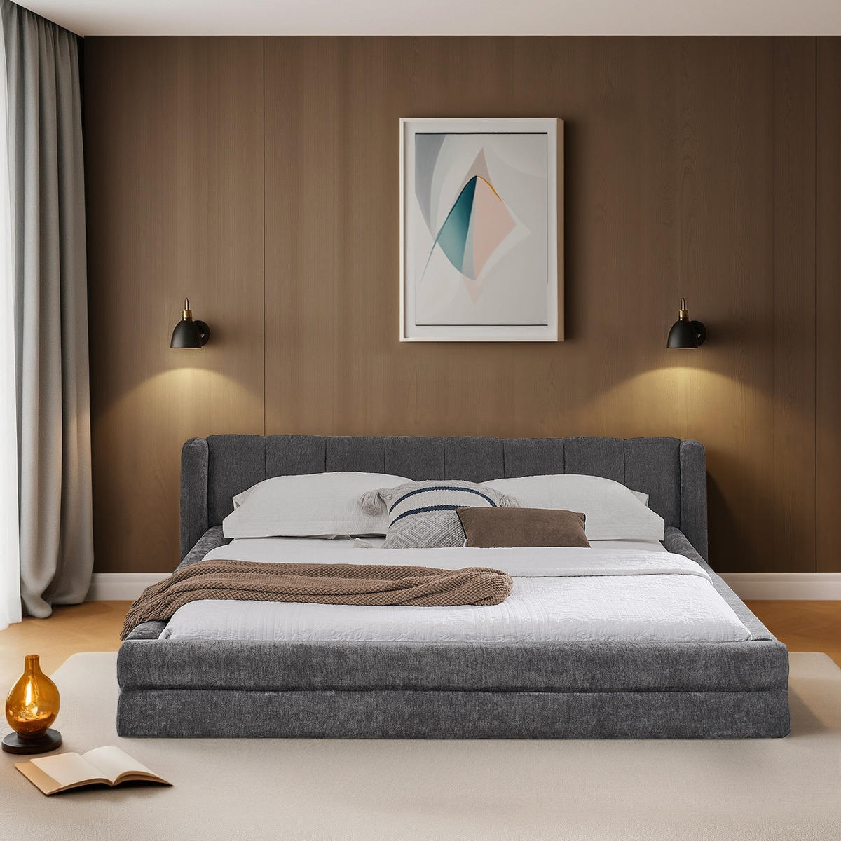 POLSTERBETT 140x200 cm Chenille grau - Dunkelgrau, Kunststoff (140/200cm) - LEBENLANG
