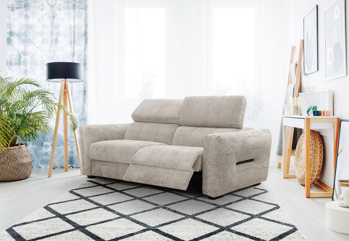 SOFA CALVERA 3-Sitzer mit 1 Relaxfunktion, ecru - Ecru, Holzwerkstoff/Textil (204/79/106cm) - Courtois Laville