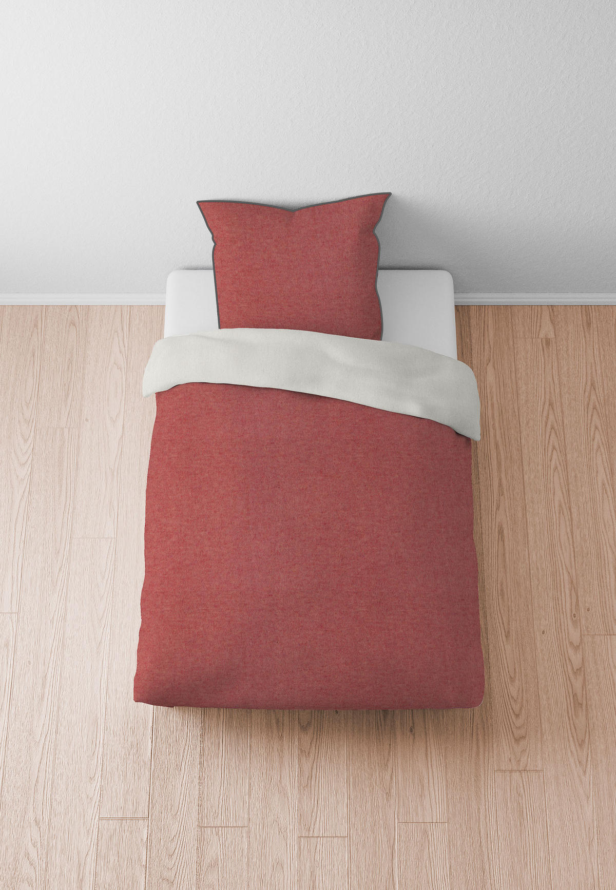 BETTWÄSCHE-GARNITUR Biber Melange UNI chili, 155x200 cm + 80x80 cm - Rot, Textil (155/200cm) - biberna