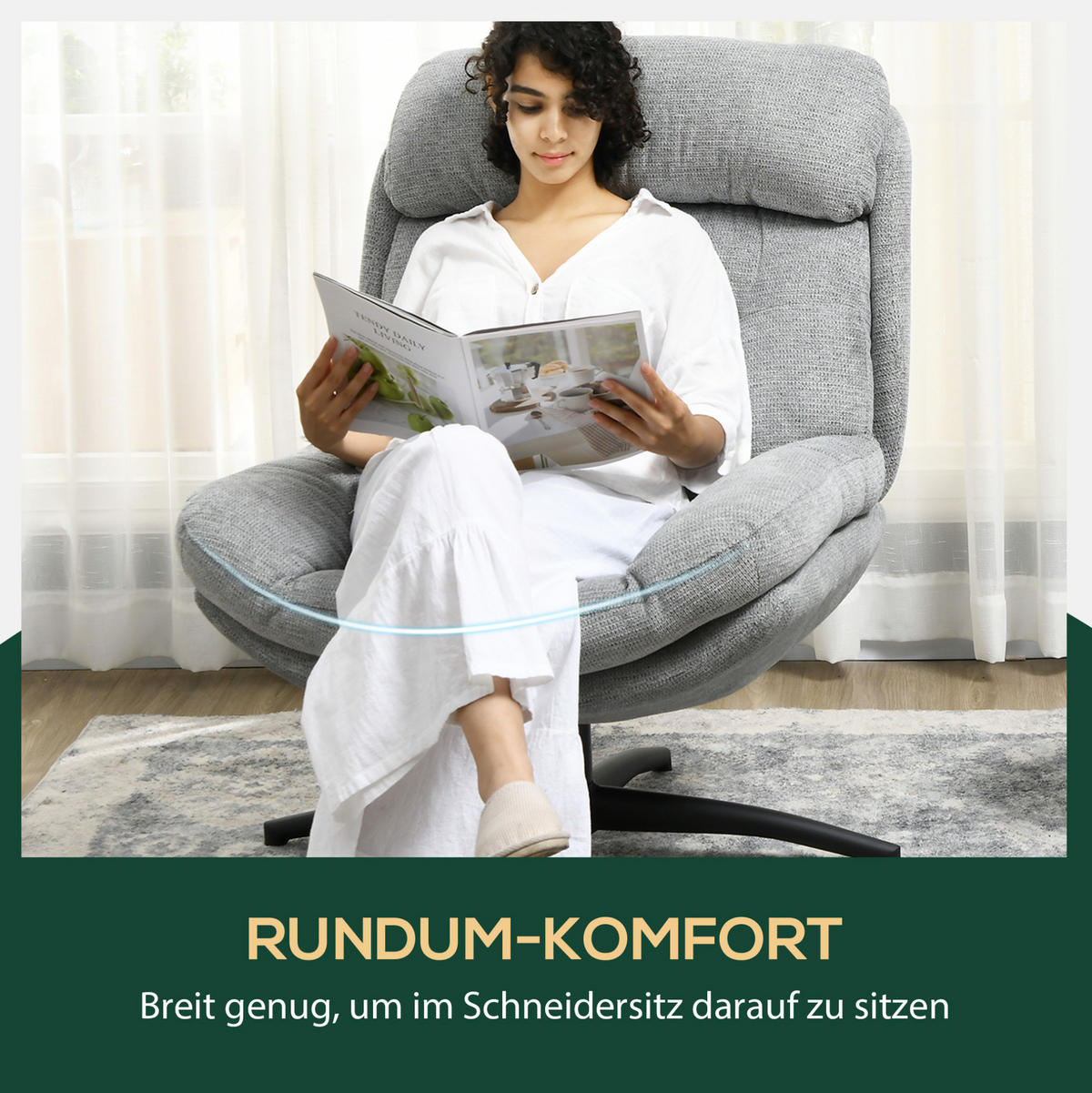 DREHSTUHL 79/91/98 cm in Grau drehbar mit Chenille-Bezug - Grau, Textil (91/98/79cm) - Flora Grace