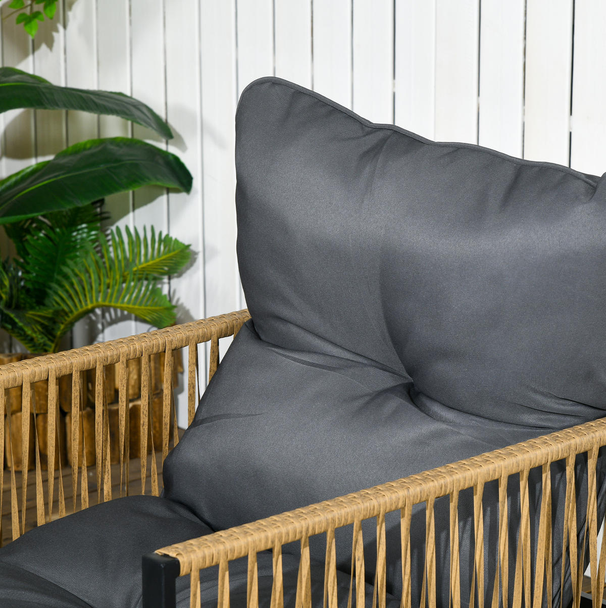 GARTENMÖBEL-SET 106/70/72 cm mit Glastisch, Sitzkissen und wetterbeständigem Polyrattan, Dunkelgrau - Dunkelgrau, Holzwerkstoff - Redom