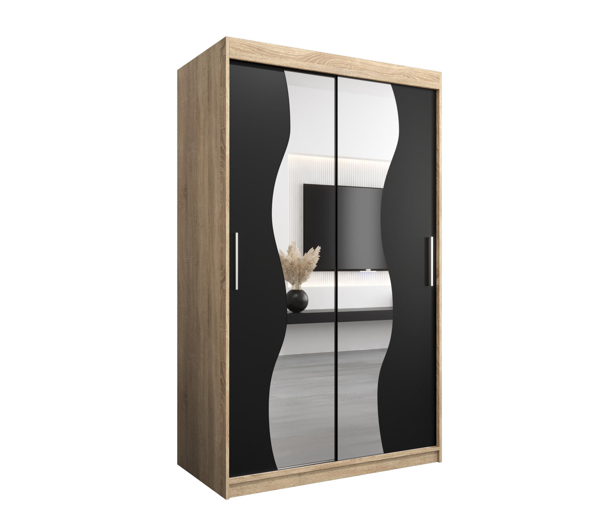SCHWEBETÜRENSCHRANK 200/120/62 2-türig - Silberfarben/Schwarz, Holz/Kunststoff (120/200/62cm) - Abiks Möbel