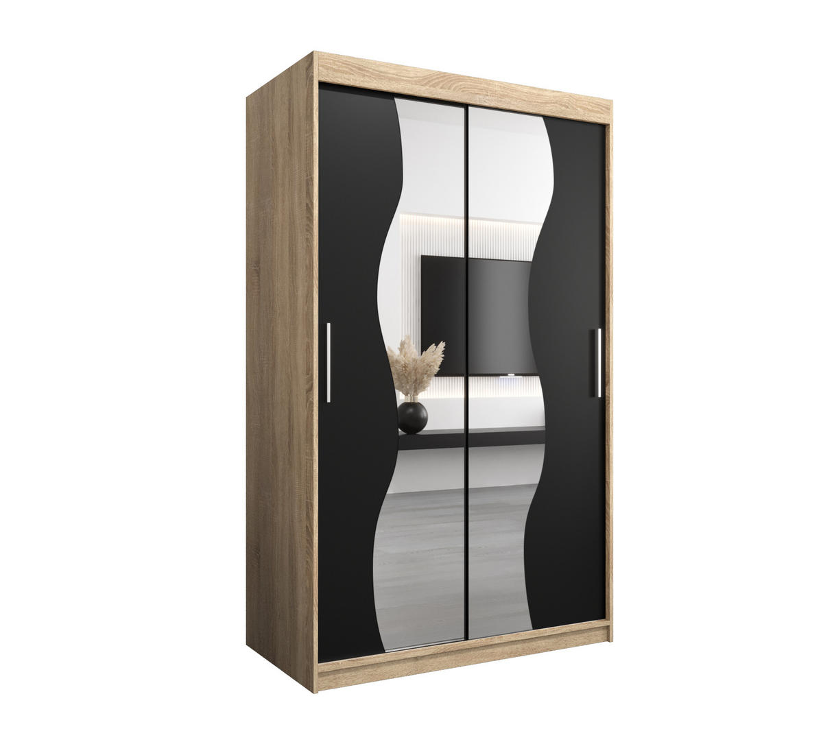 SCHWEBETÜRENSCHRANK 200/120/62 2-türig - Silberfarben/Schwarz, Holz/Kunststoff (120/200/62cm) - Abiks Möbel