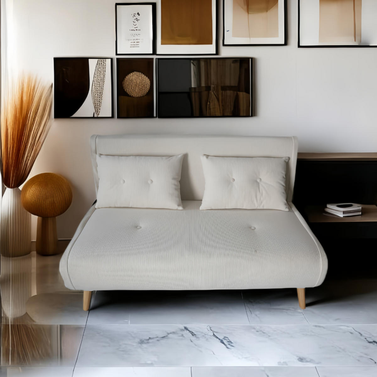 SCHLAFSOFA ennis beige 2-sitzer cord - Beige, Holzwerkstoff (130/78/82cm) - Concept Usine