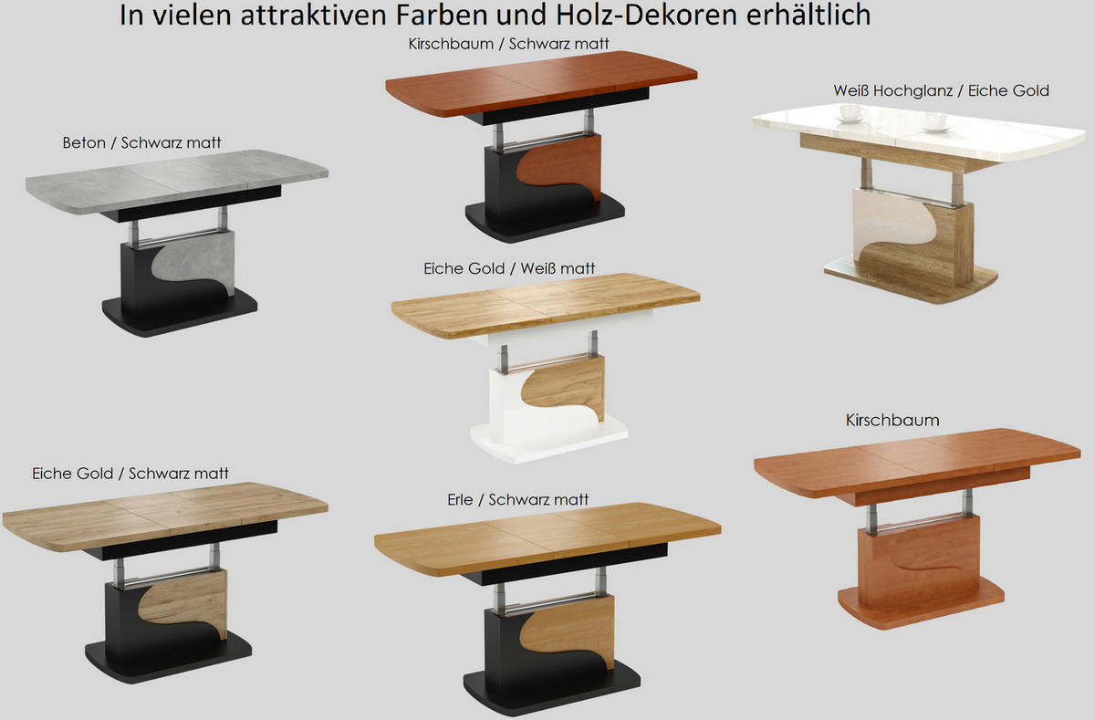 COUCHTISCH rechteckig Kirschbaum - Schwarz matt ausziehbar höhenverstellbar - Kirschbaumfarben/Schwarz, Holzwerkstoff (70/120/58cm) - designimpex