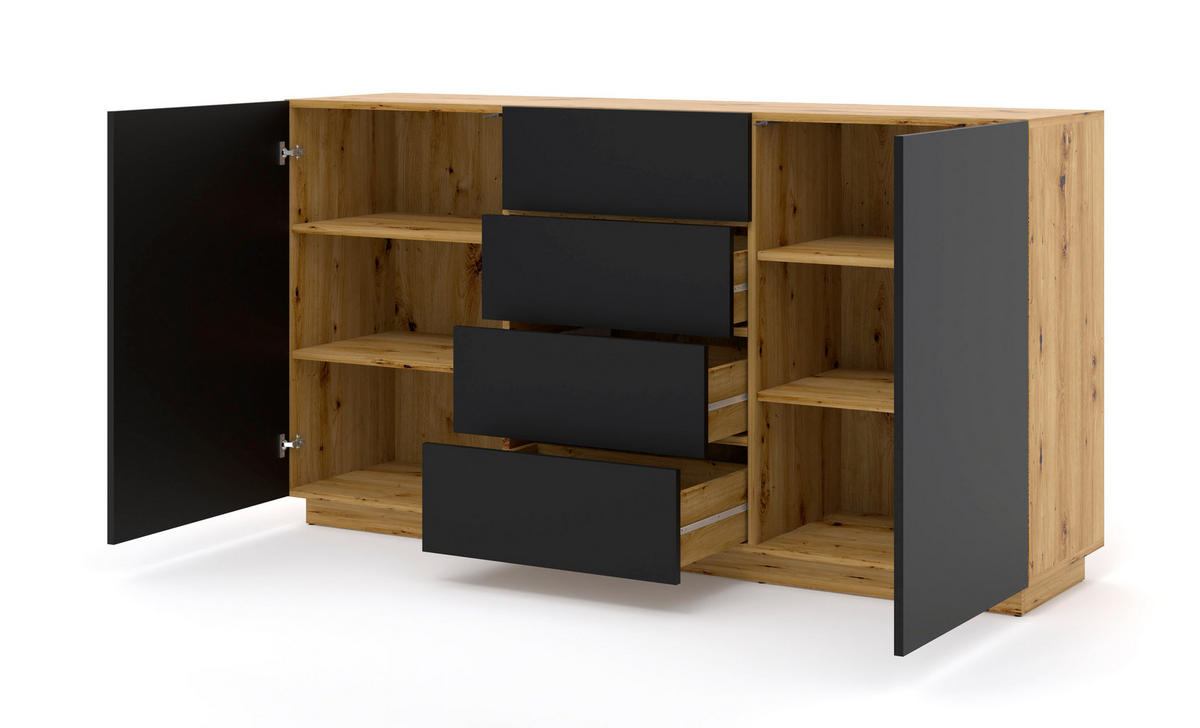 KOMMODE Artisan Eiche, Schwarz 164/89/41 - Schwarz, Holzwerkstoff (164/89/41cm) - RAUMHIRSCH FURNITURE