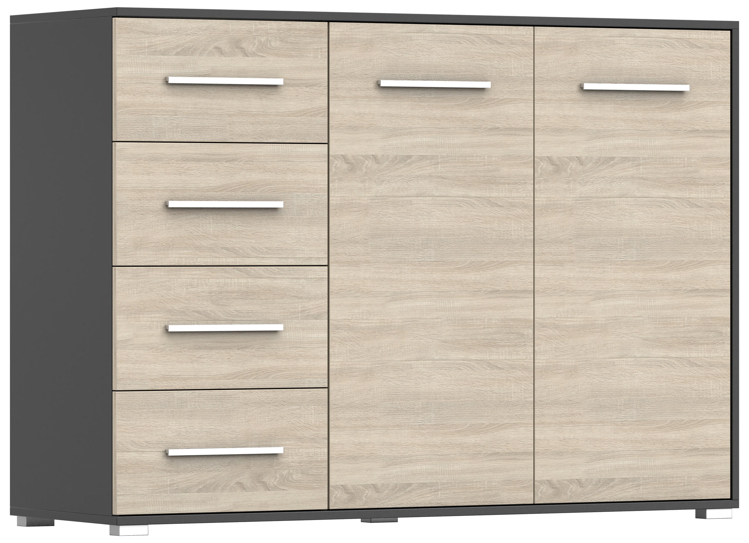 KOMMODE - Highboard IRYS 01 2D4S Schwarz + Sonoma - Schwarz/Sonoma Eiche, Holzwerkstoff (135/95/45cm) - Möblo