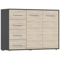 KOMMODE - Highboard IRYS 01 2D4S Schwarz + Sonoma - Schwarz/Sonoma Eiche, Holzwerkstoff (135/95/45cm) - Möblo