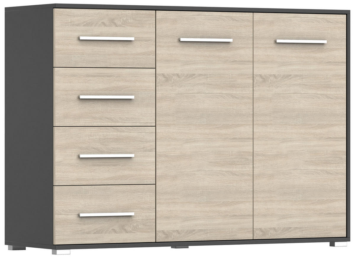 KOMMODE - Highboard IRYS 01 2D4S Schwarz + Sonoma - Schwarz/Sonoma Eiche, Holzwerkstoff (135/95/45cm) - Möblo