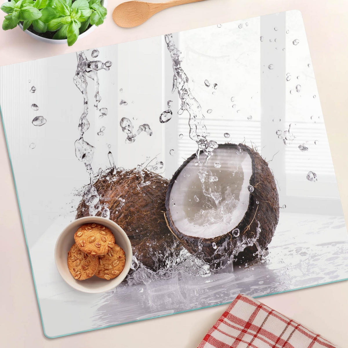 GLASPLATTE 60x52 cm Kokosnuss und Wasser - Braun, Glas (60/0.4/52cm) - TULUP