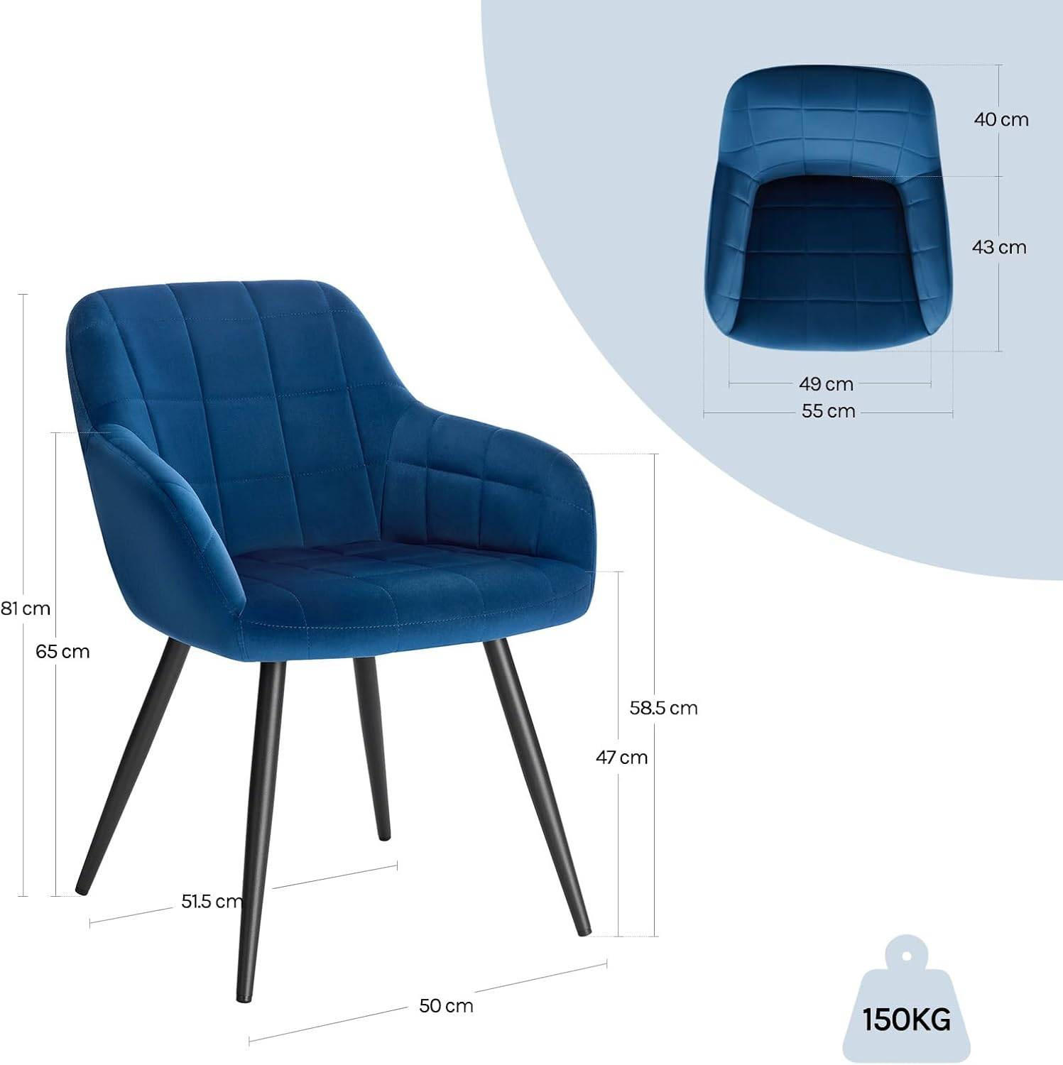 Thumbnail - Woltu Esszimmerstuhl, Blau, Metall, Textil, Säule, 56x81x62 cm, Esszimmer, Stühle, Esszimmerstühle, Armlehnenstühle