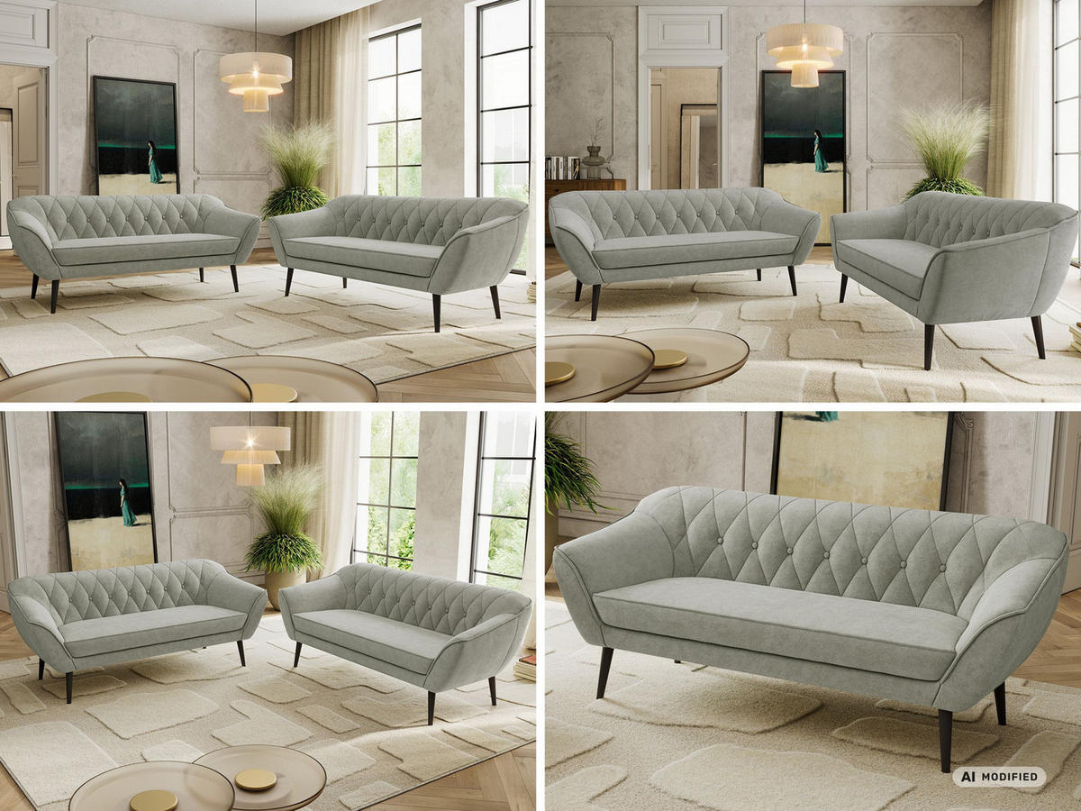 SEDACÍ SOUPRAVA PIRS 3+3 - Světle šedá Strukturovaná látka - Černé nohy - černá/stříbrná, kompozitní dřevo/textil (180/75/74cm) - MKS