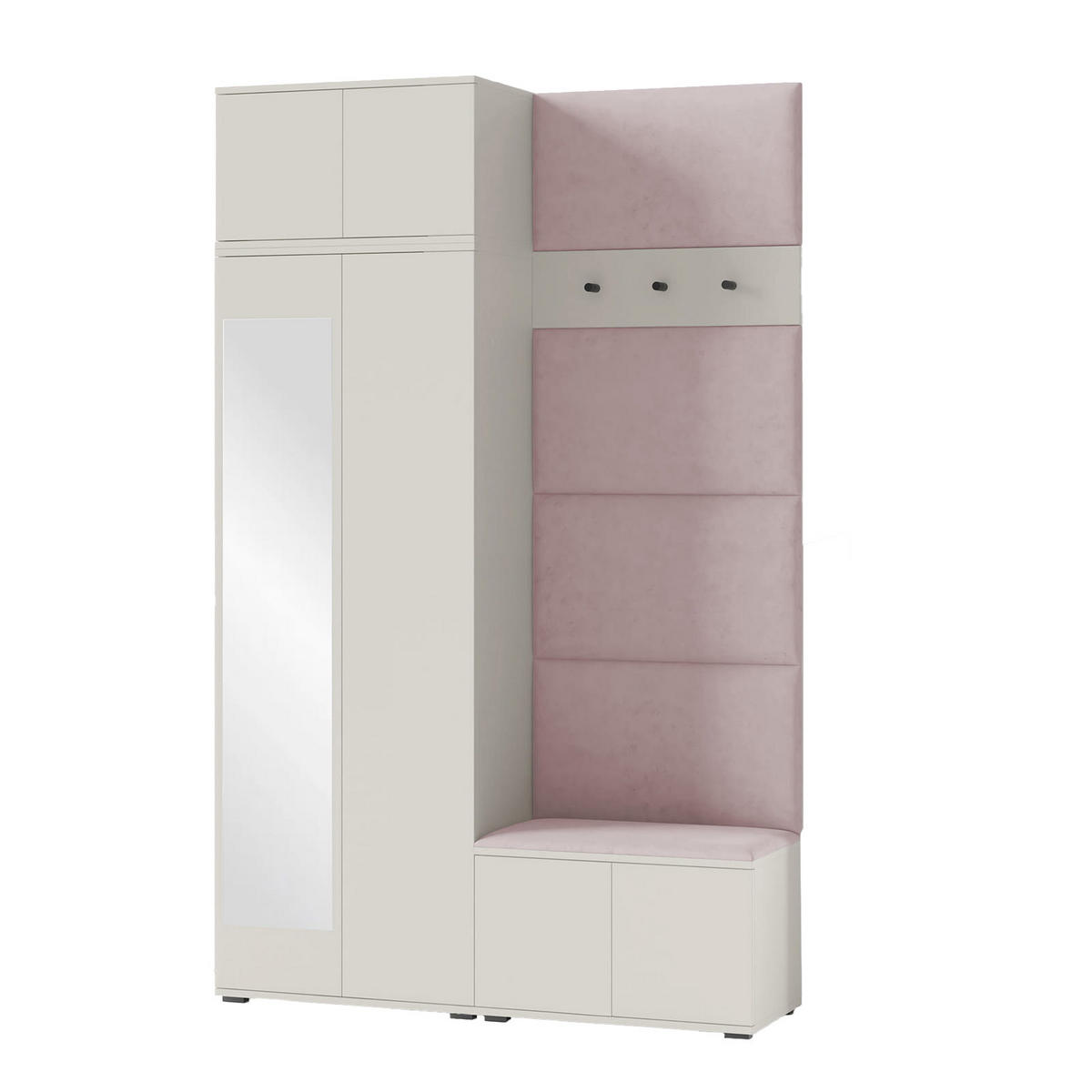 GARDEROBE NAPOLI 4 mit POLSTERPANEELEN ROSA - Beige/Rosa, Holzwerkstoff (140/229/40cm) - Jerpax