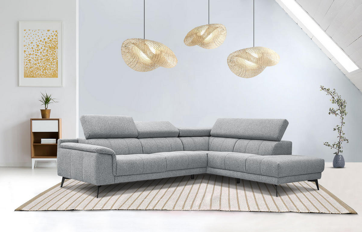 ECKSOFA FIERO 5-Sitzer, silberfarben - Silberfarben/Schwarz, Holzwerkstoff/Textil (269/158cm) - Courtois Laville