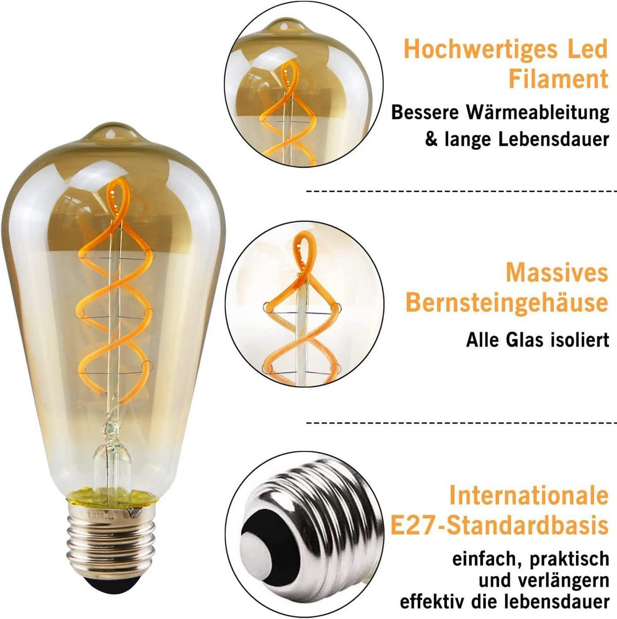 LED žárovky Ansel II 13,5/6,4/6,4 cm (balení po 3 ks) - hnědá, sklo (6.4/6.4cm) - Nettlife