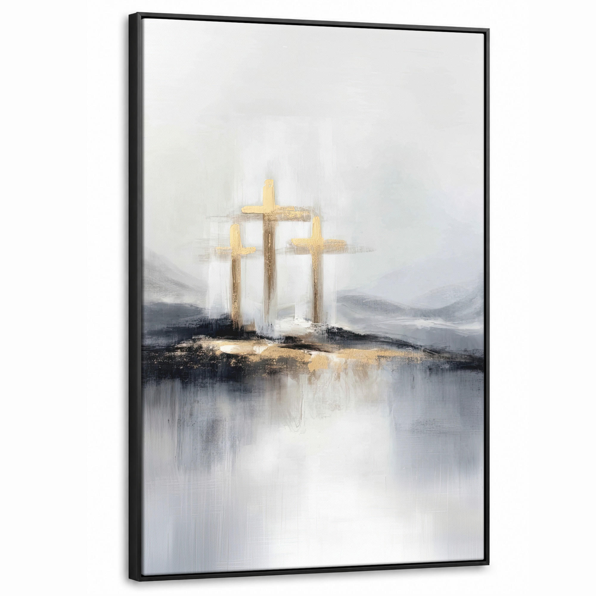 LEINWAND Bilder mit Rahmen - Abstrakt - Malerei - Christentum - Kreuz - 100x150 - Weiß, Textil (100/150cm) - OnlyWow