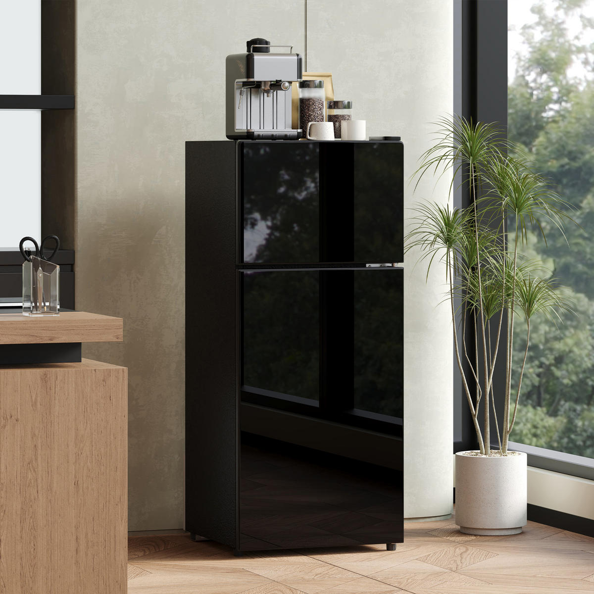 MINIKUHLSCHRANK 44.5/42.5/102 cm Schwarz 92L mit LED-Beleuchtung - Schwarz, Metall (44.5/102/42.5cm) - Oxeza