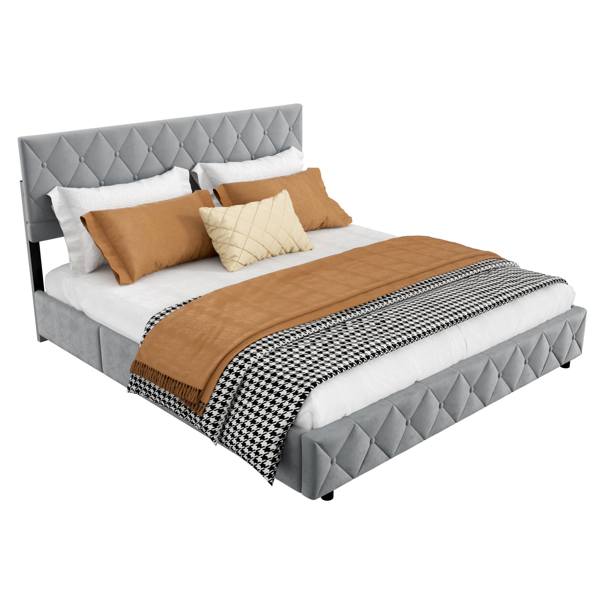 POLSTERBETT 180/200 cm mit Bettkasten in Grau aus Samtstoff Bettgestell mit Metallrahmen, ohne Matratze - Grau, Holzwerkstoff/Textil (180/200cm) - STILVORA