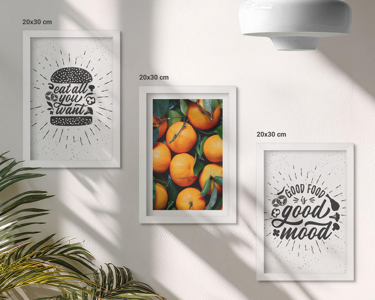 BILDER SET 3er Set - 20x30 cm Weißer Rahmen - Juicy Oranges Kitchen - Weiß, Kunststoff (20/30cm) - TULUP