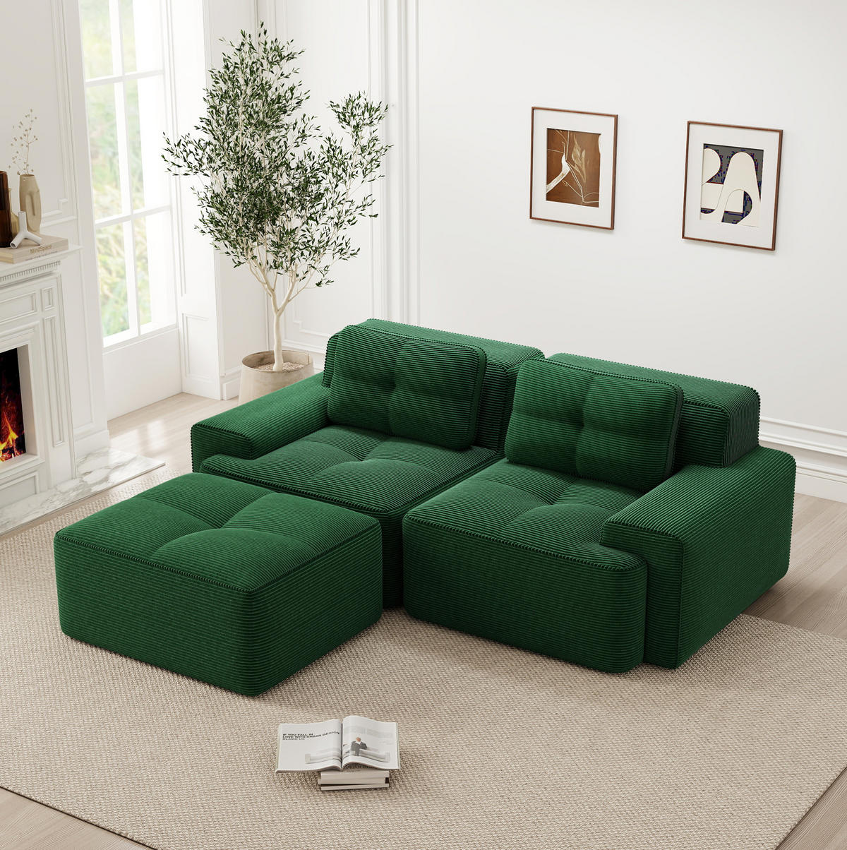 SOFA modular mit Tiefsitz Cord Green - Grün, Kunststoff (177/204cm) - Meubliv