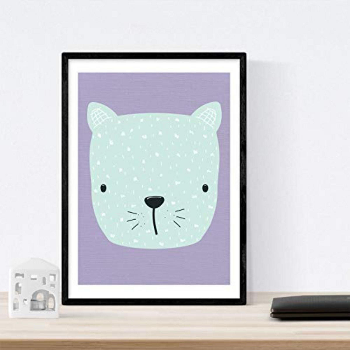 POSTER Set mit 4 Animales infantiles A3 Schwarzer Rahmen - Schwarz, Papier (29.7/3cm) - Nacnic