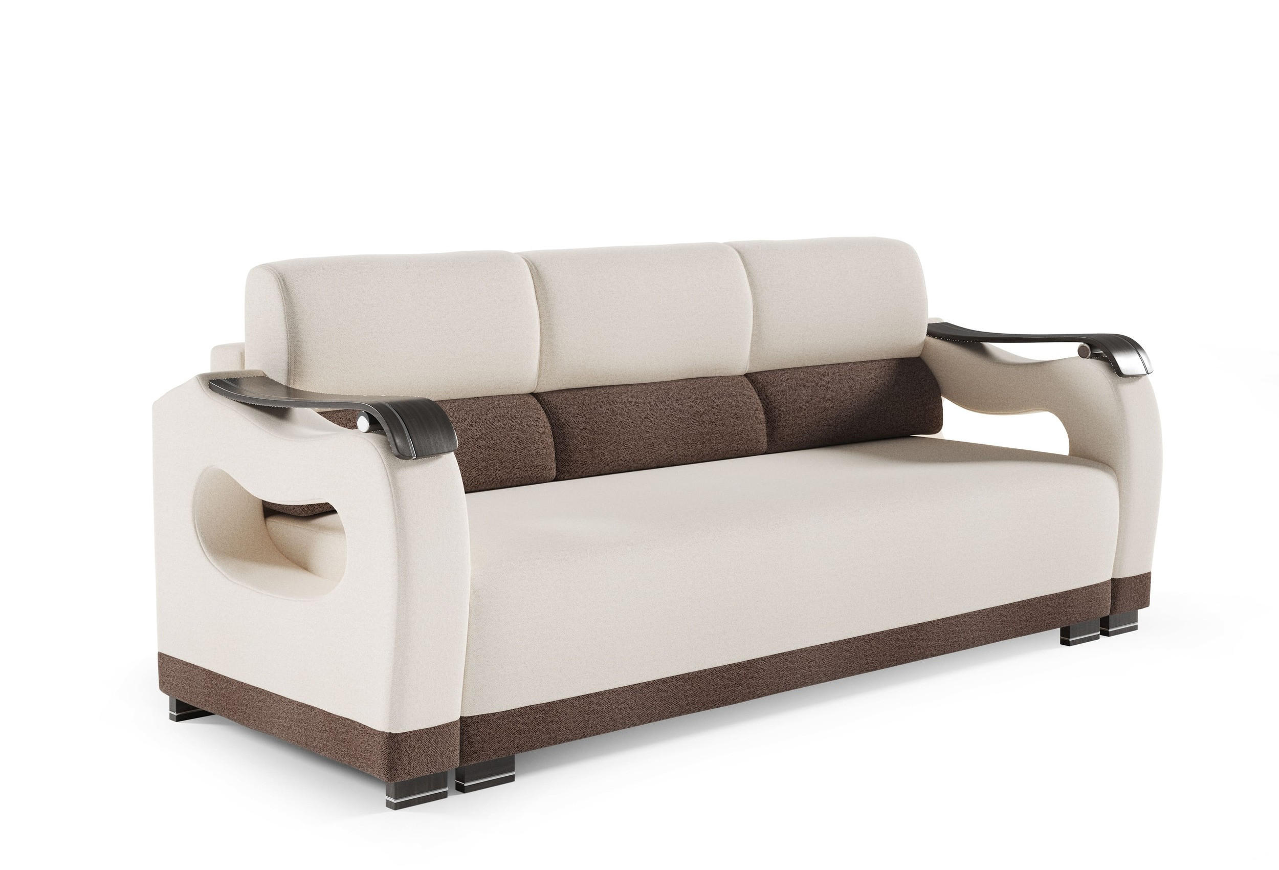 SCHLAFSOFA - Bettsofa Muscari II - Creme + Braun (Element 17 + Element 5) - Creme, Holz (227/90/92cm) - Möblo