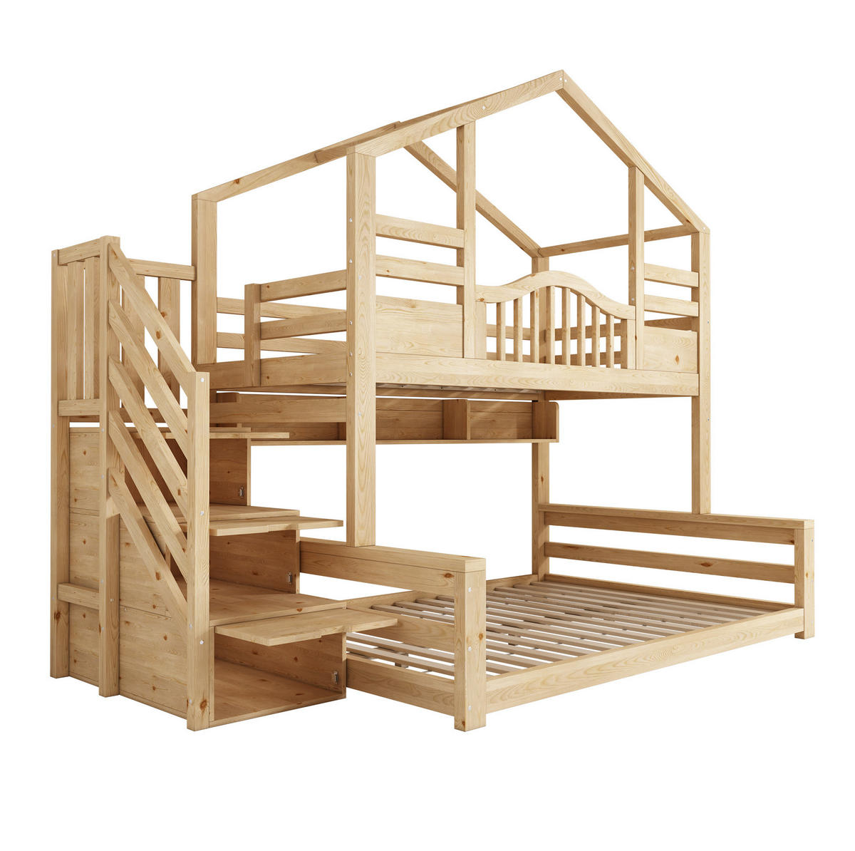 ETAGENBETT 90/140/200 cm aus Holz mit Treppenschrank, Natur - Beige, Holz (90/200cm) - OKMYHOME