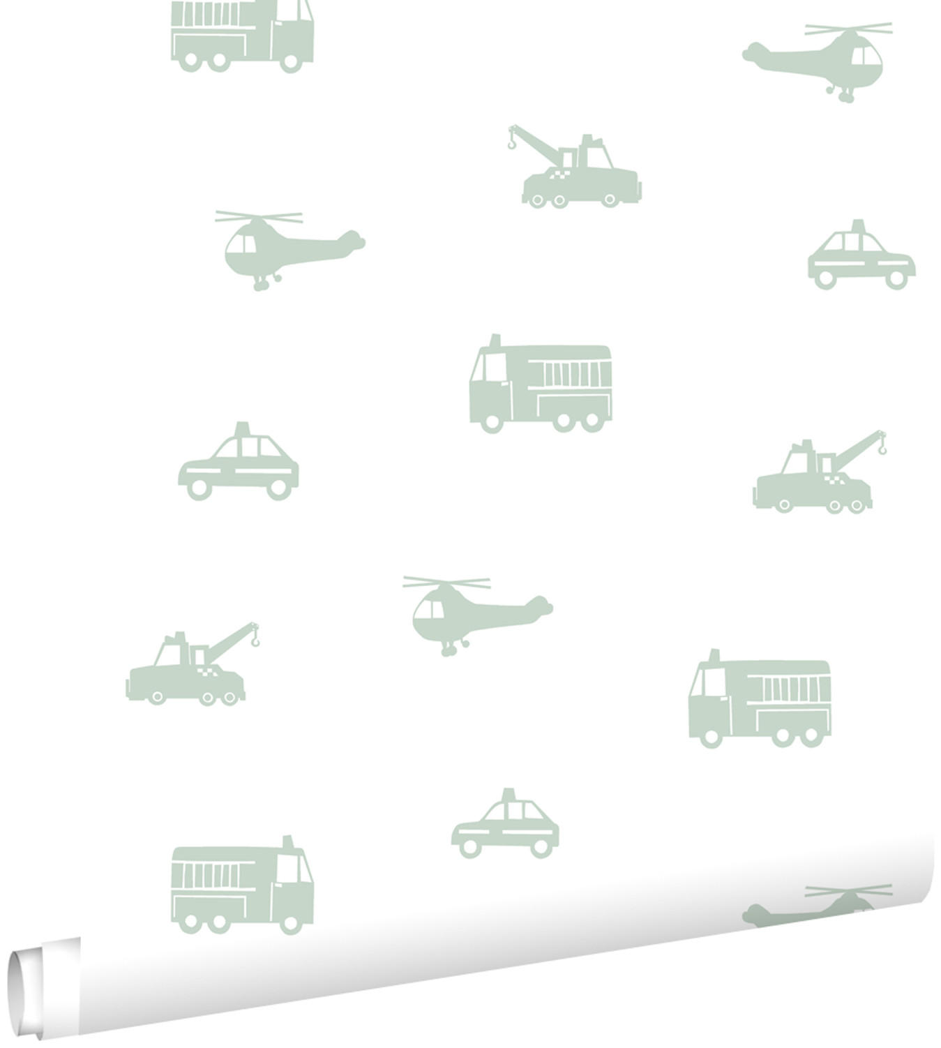 TAPETE Autos, Löschfahrzeuge, Hubschrauber und Kräne 53 cm x 10.05 m - Grün, Papier (53/0.1cm) - ESTAhome