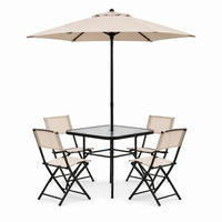 GARTENMÖBEL-SET mit 1 Esstisch. 4 Klappstühlen und 1 Aufstellschirm. Schwarz und Beige - Beige/Schwarz, Metall - Home Collective