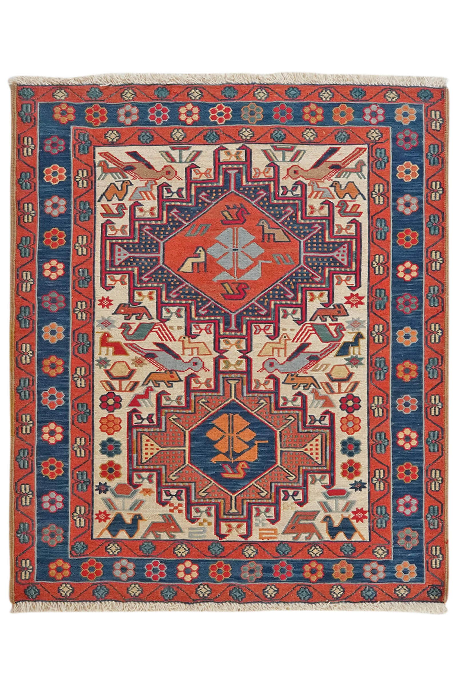 HANDWEBTEPPICH Sumak Shahsavan Beige 95/79 cm Baumwolle - Beige, Textil (79/95cm) - Looma
