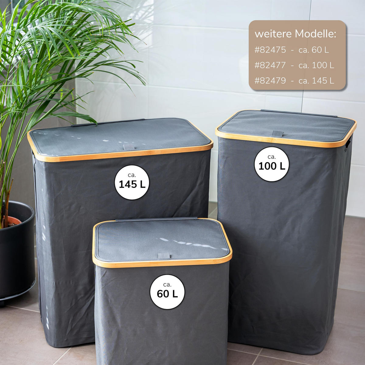 WÄSCHESAMMLER 145 Liter, grau - Grau, Textil (57.5/68/37.5cm) - bremermann