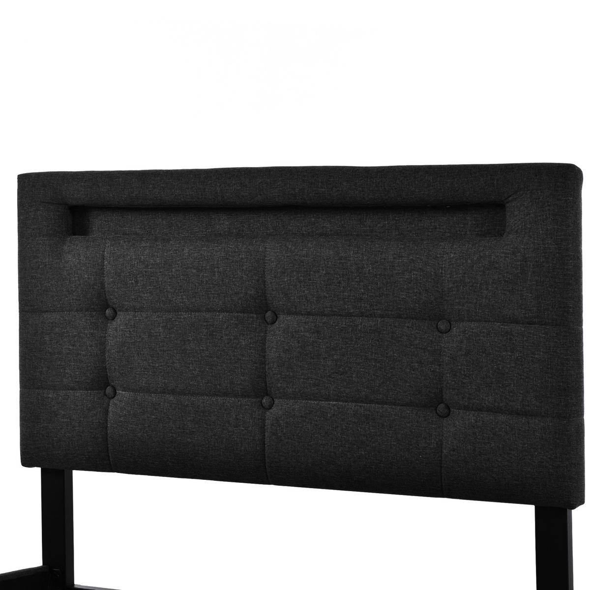 POLSTERBETT mit LED-Beleuchtung 90/200 cm mit 2 Schubladen und Matratze - Schwarz, Textil (90/200cm) - BEAOK