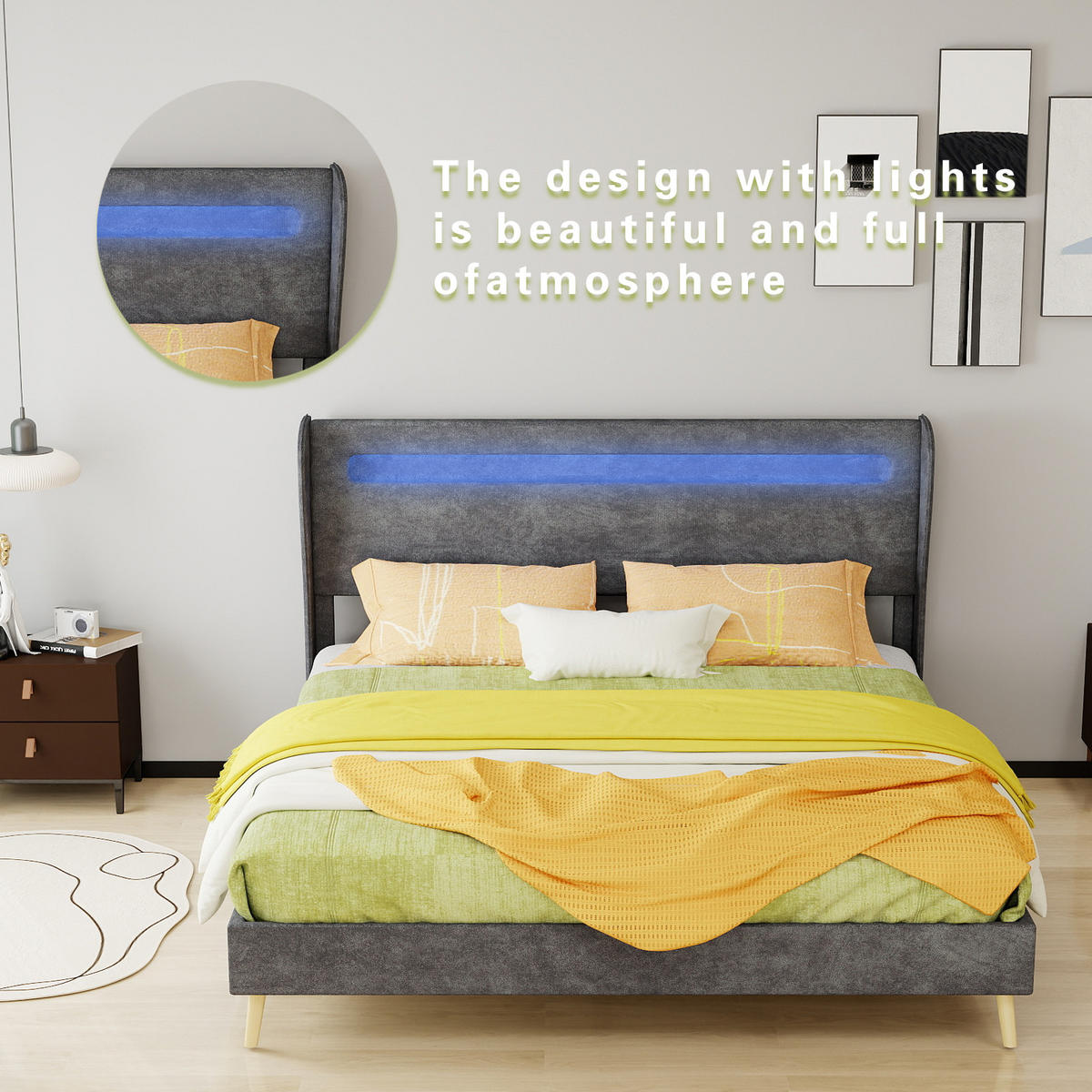 POLSTERBETT 160/200 cm DE-35471 mit LED-Kopfteil Grau - Grau, Metall (160/200cm) - ComfortXL