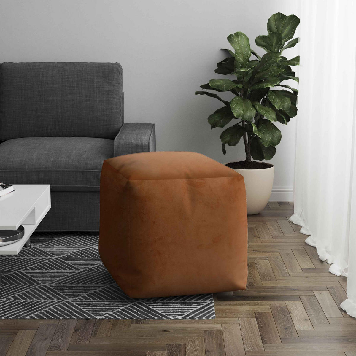 SITZSACK CUBE Samtstoff Pumpkin Spice - Dunkelorange, Textil (60/60/60cm) - Dreamroots