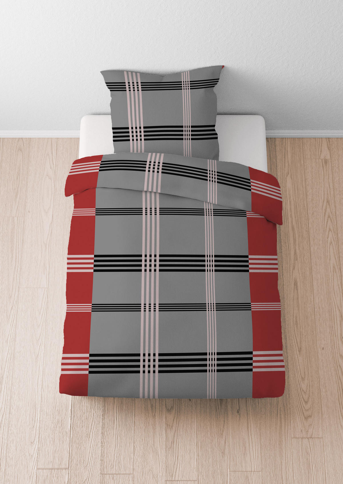 BETTWÄSCHE-GARNITUR Renforcé Karo-streifen rot, 135x200 cm + 80x80 cm - Rot, Textil (135/200cm) - Castell