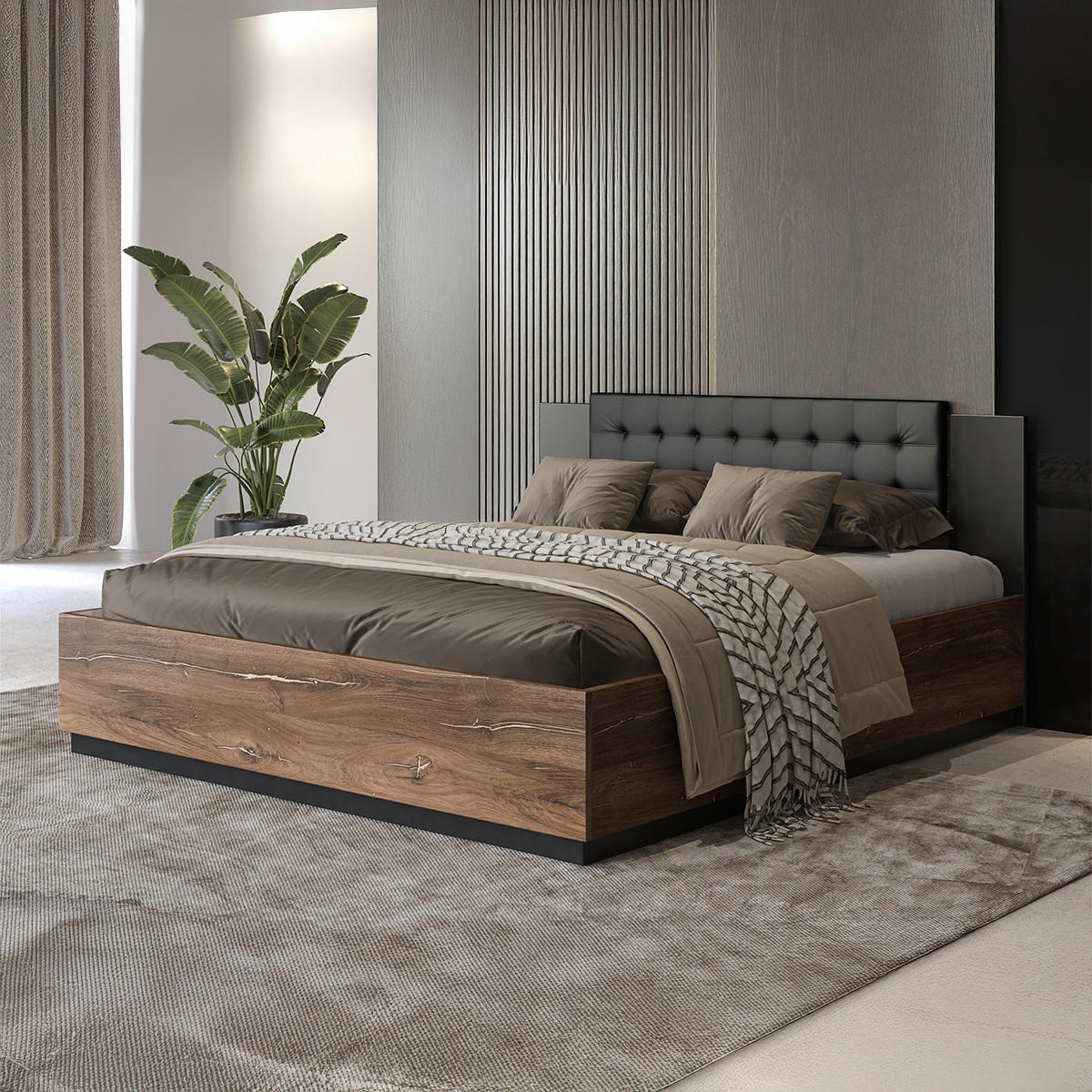 BOXSPRING POSTELJA 160/200 Alec Les in črna barva - črna, leseni material (160/200cm) - Petits-meubles