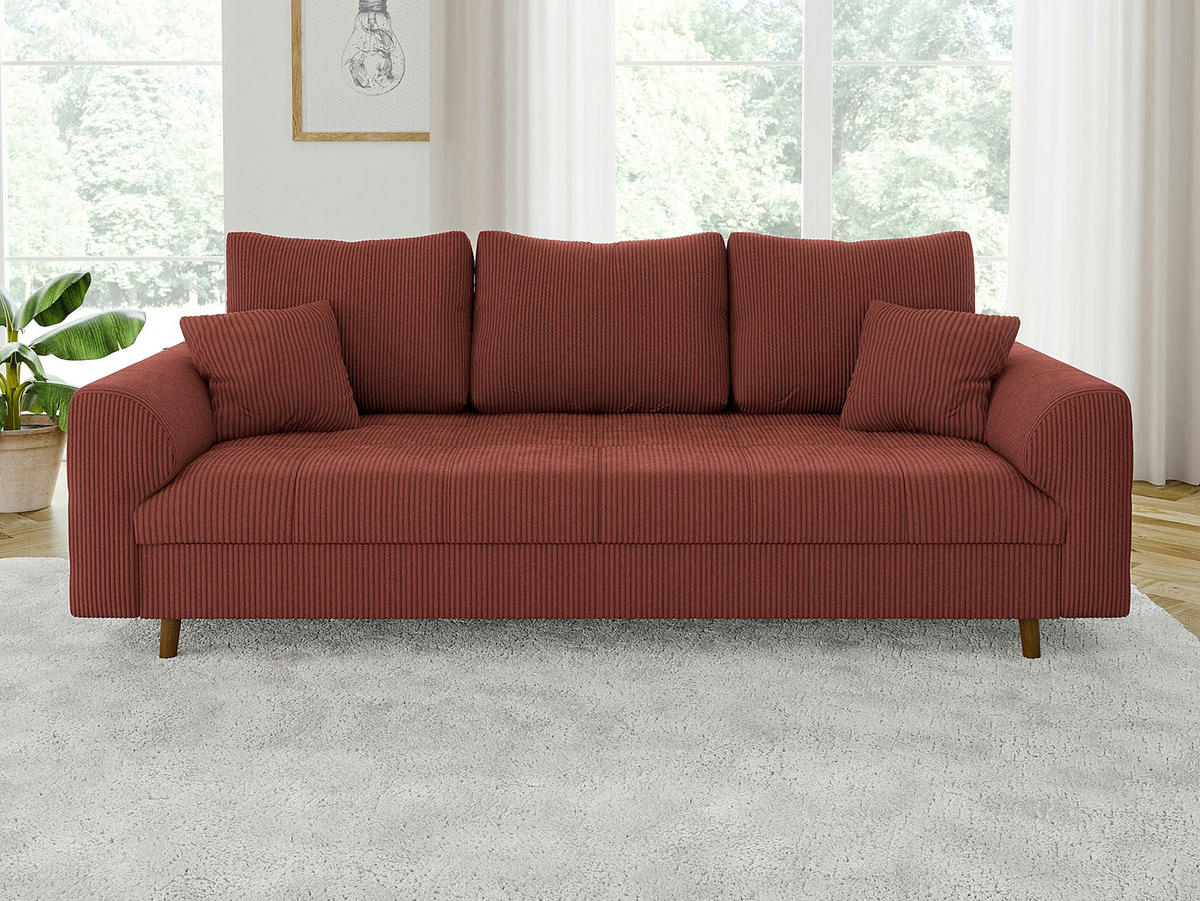 3-SITZER-SOFA Alma Terrakotta Cord - Terra cotta/Braun, Holz/Textil (210/81/93cm) - S-Style Möbel