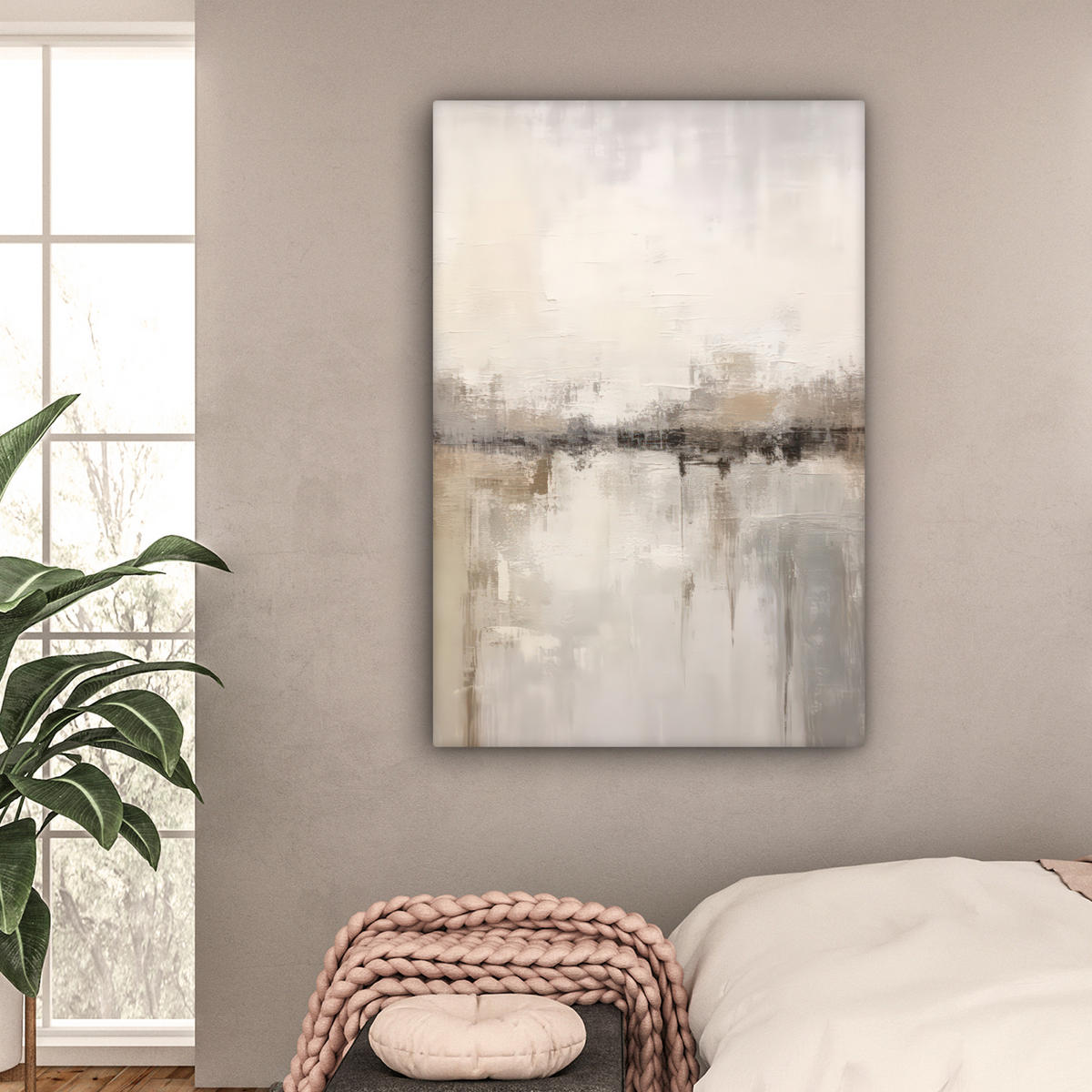 LEINWANDBILD Moderne Kunst - Abstrakt - Beige Deko XXL 80x120 cm - Beige, Textil (80/120cm) - MuchoWow