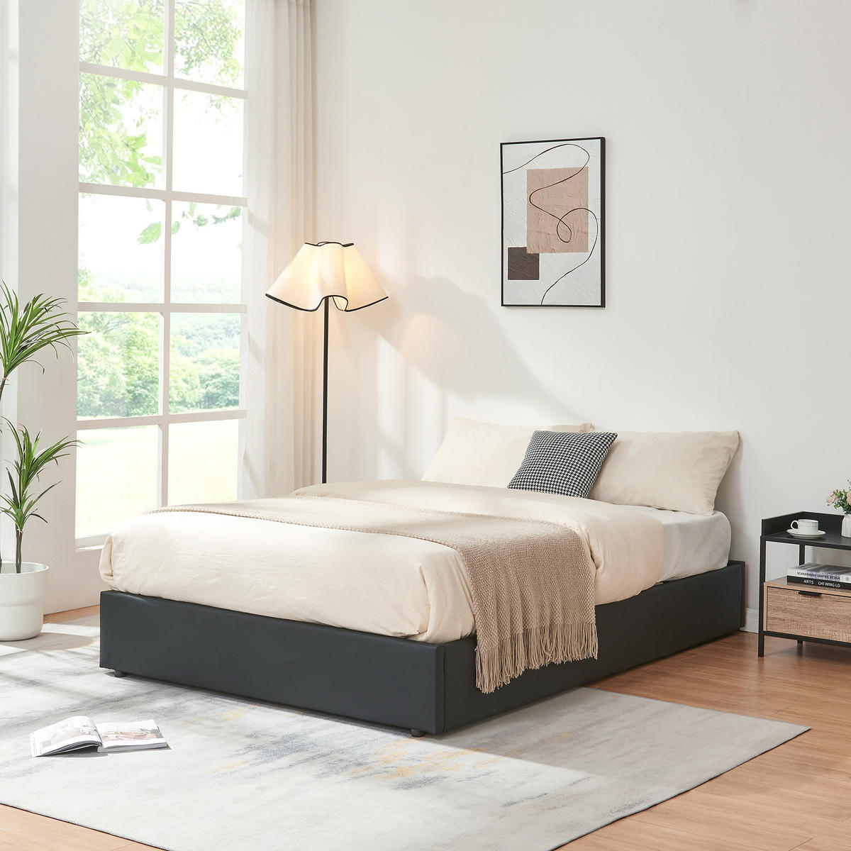 ČALOUNĚNÁ POSTEL Nola - černá, kompozitní dřevo/textil (140/200cm) - [en.casa]