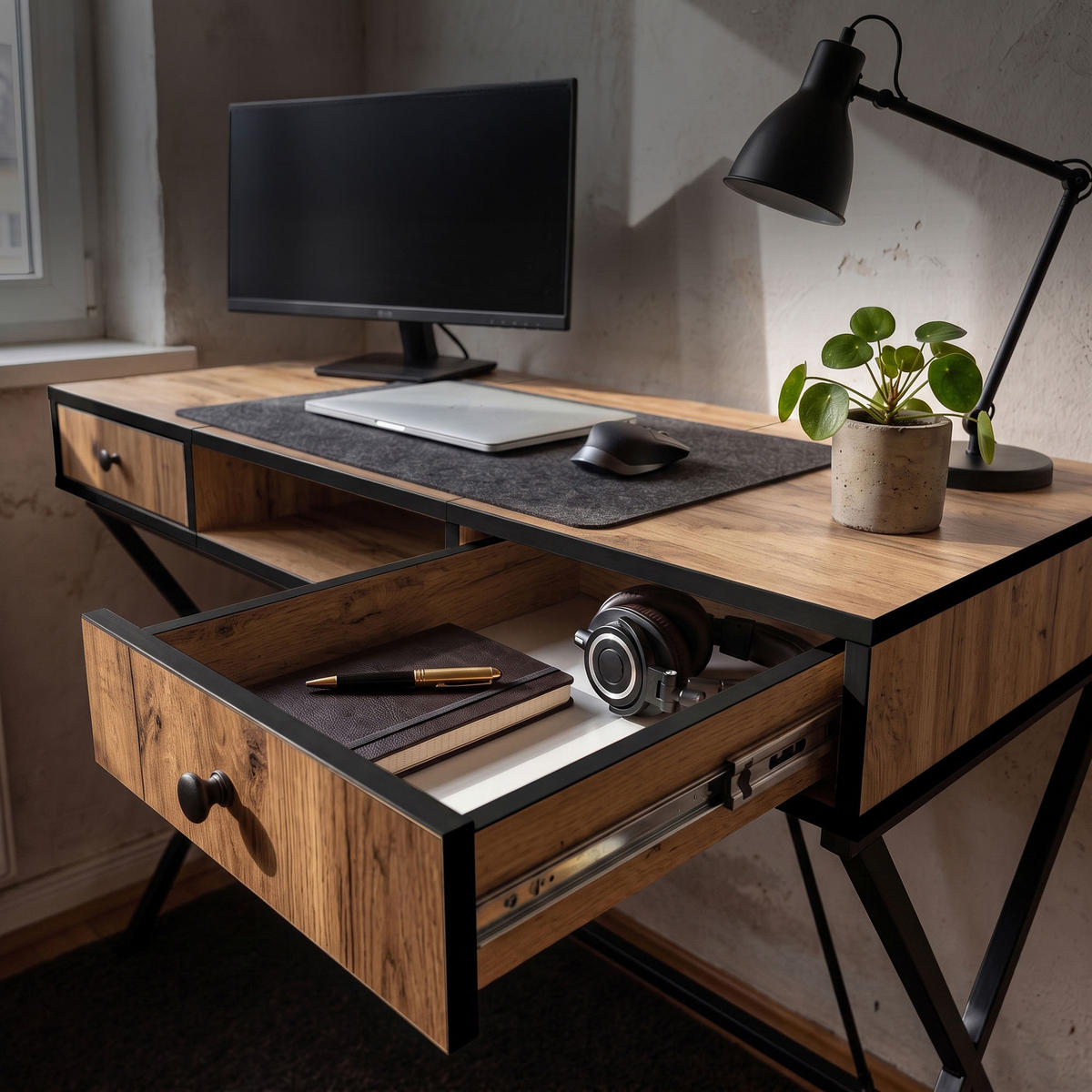 SCHREIBTISCH CROSSLINE 120 cm Eiche Craft - Eichefarben/Schwarz, Holzwerkstoff (50/120/80.5cm) - Akord