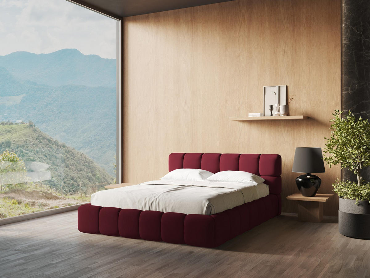 POLSTERBETT mit Bettkasten und Lattenrost 160x228 Rot - Rot/Weinrot, Kunststoff/Textil (140/200cm) - Makamii