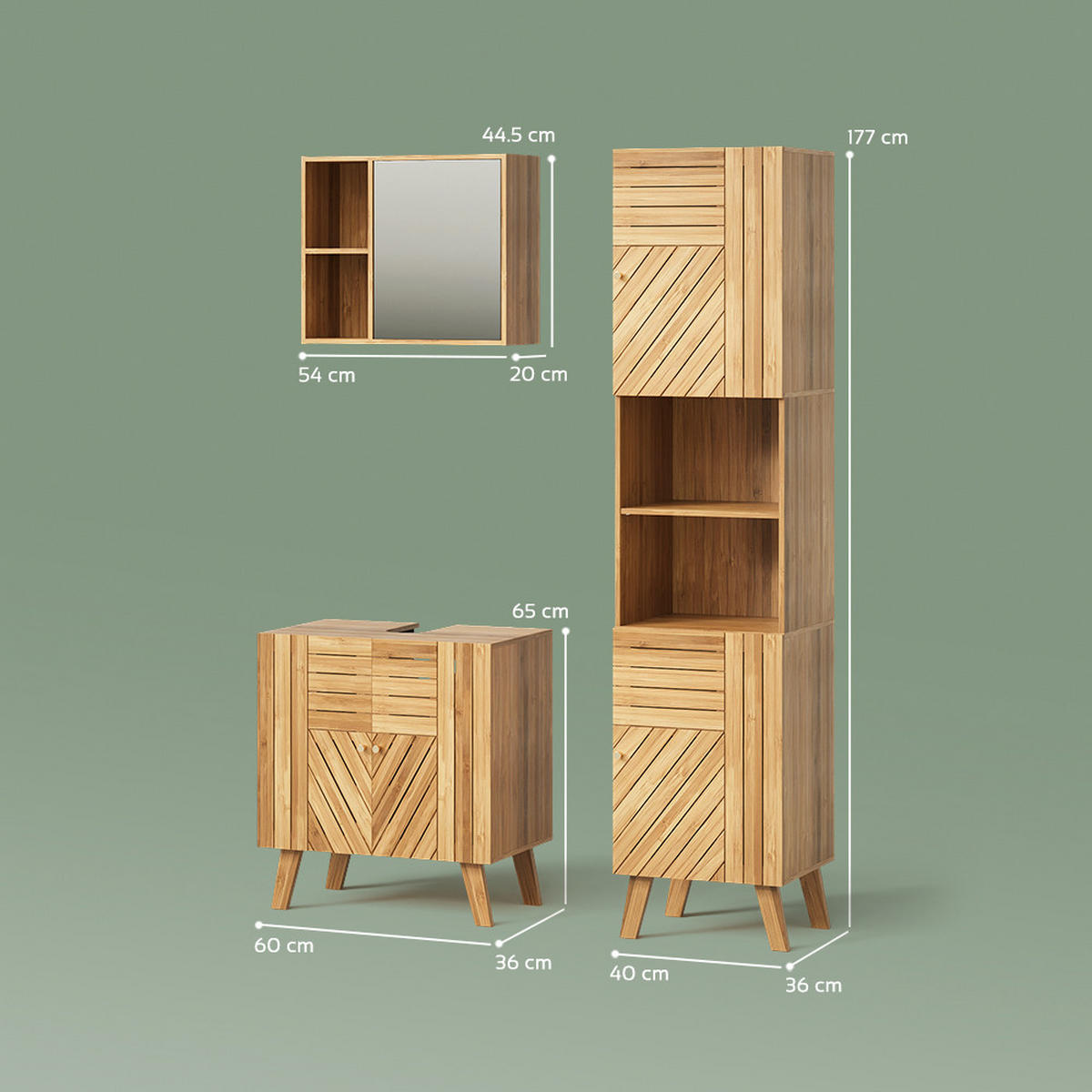 KOMPLET KOPALNIŠKEGA POHIŠTVA Olona, Bambus, 3-delni - naravne barve, leseni material (60/65/36cm) - Livinity®