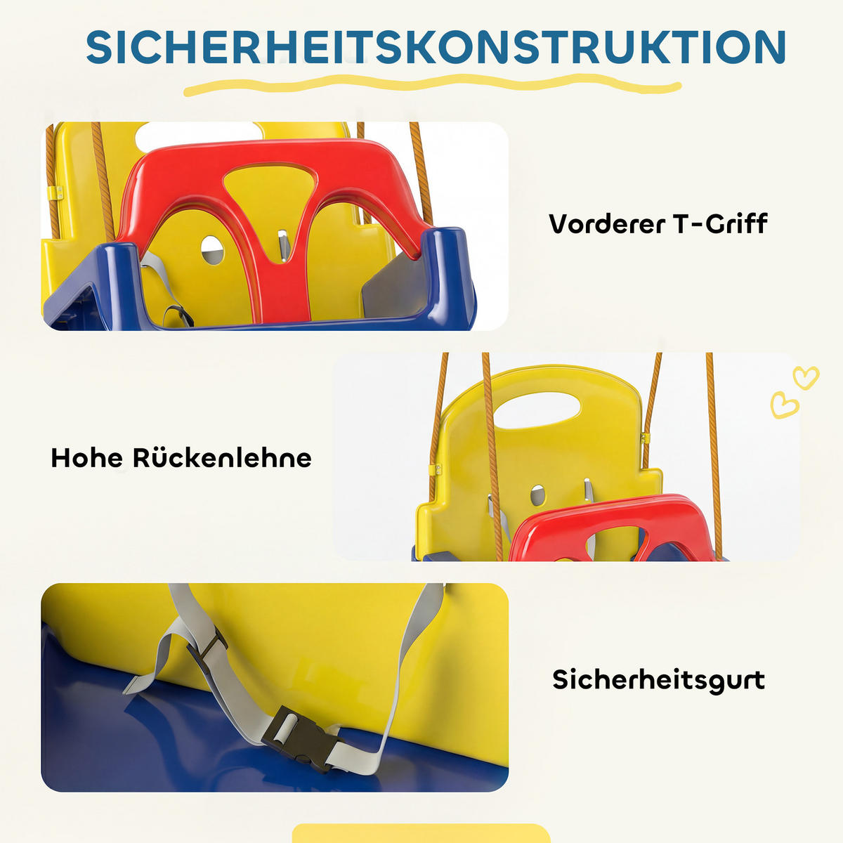 KINDERSCHAUKEL Rot, Blau, Gelb - Dunkelblau, Kunststoff (33/42cm) - Outsunny