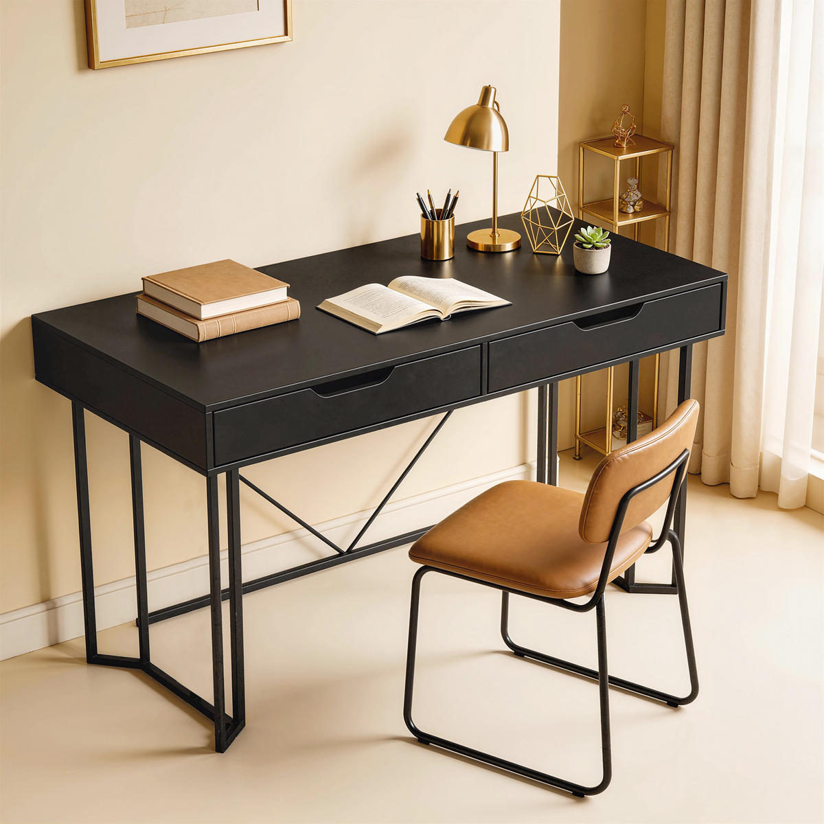 SCHREIBTISCH Schwarz 60.0/120.0/77.0 cm - Schwarz, Holzwerkstoff (60/120/77cm)