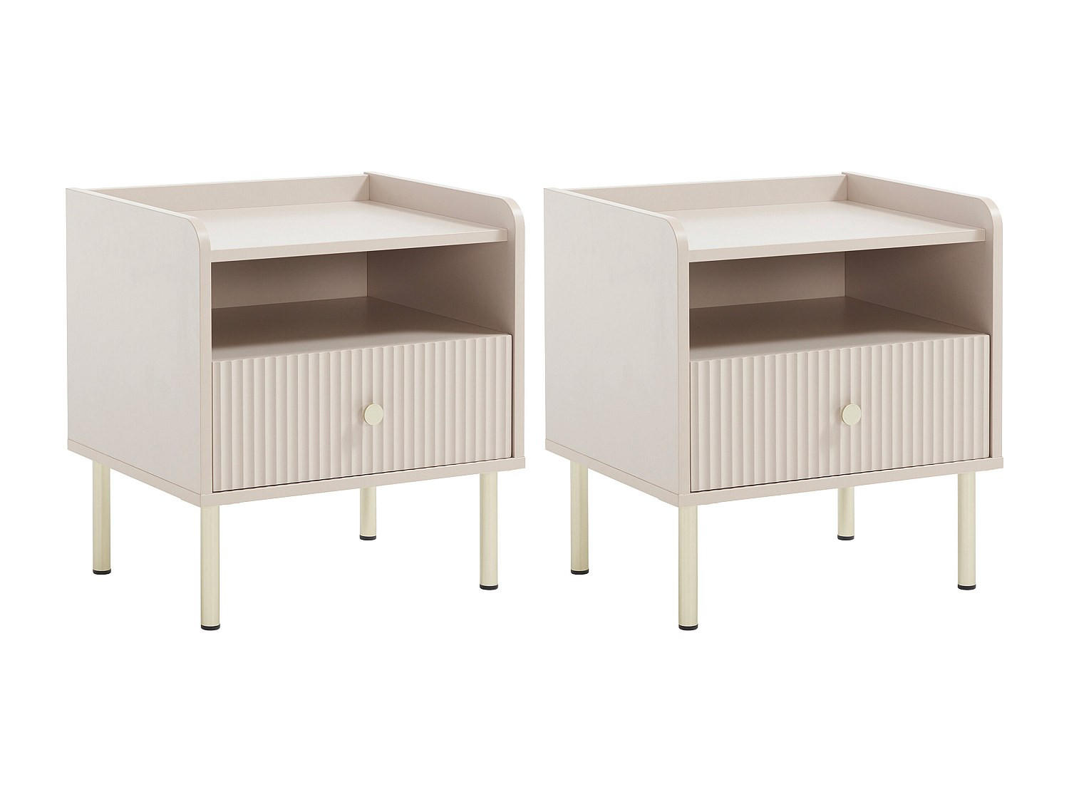 NACHTTISCH 2er-Set mit 1 Schublade und 1 Nische - Beige und Gold - LUNAOR - Beige, Holz (50/54/40cm) - Vente-Unique