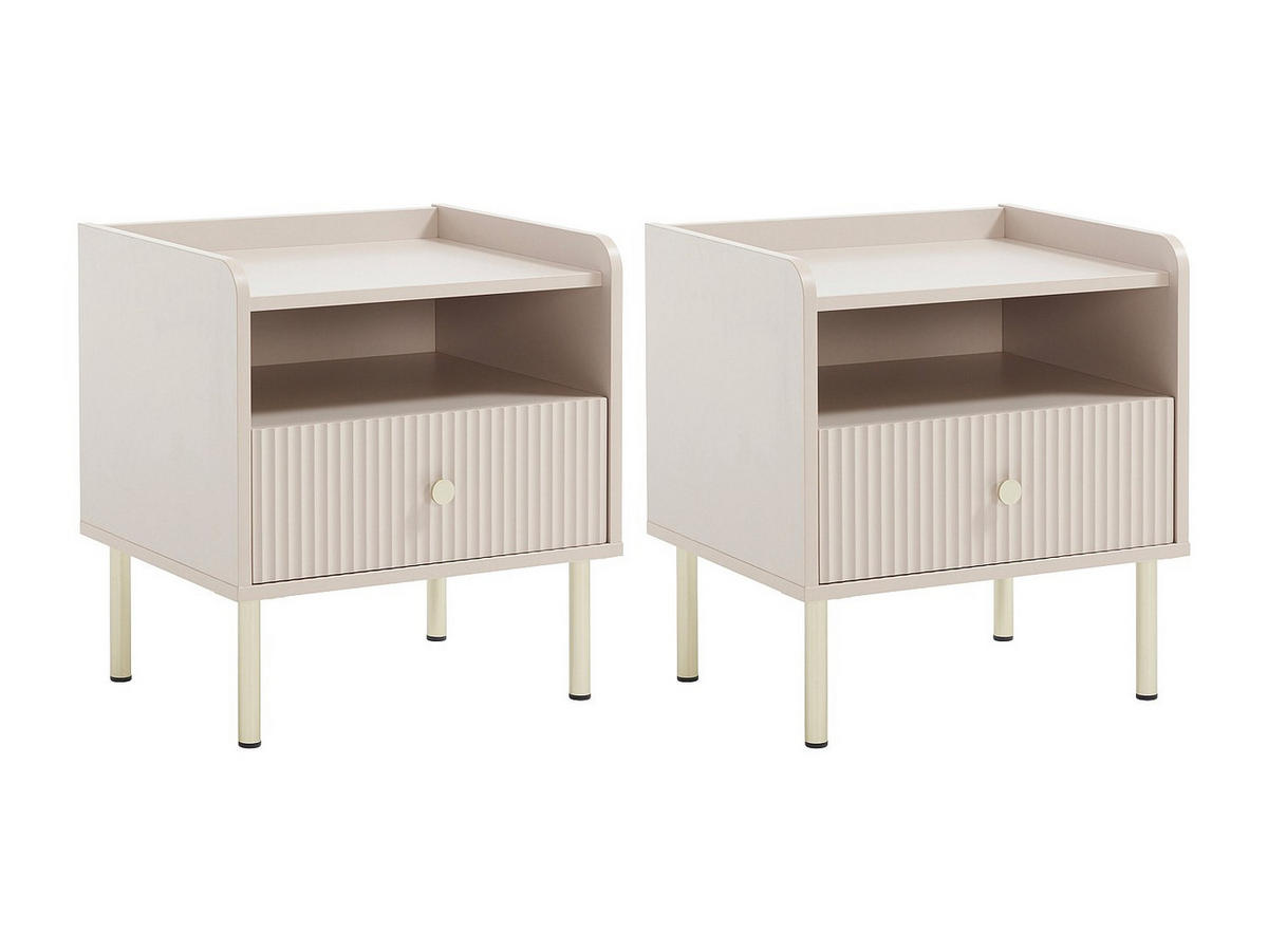 NACHTTISCH 2er-Set mit 1 Schublade und 1 Nische - Beige und Gold - LUNAOR - Beige, Holz (50/54/40cm) - Vente-Unique